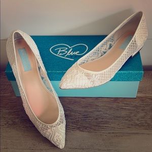Blue by Betsey Johnson White Lace Wedding Flats